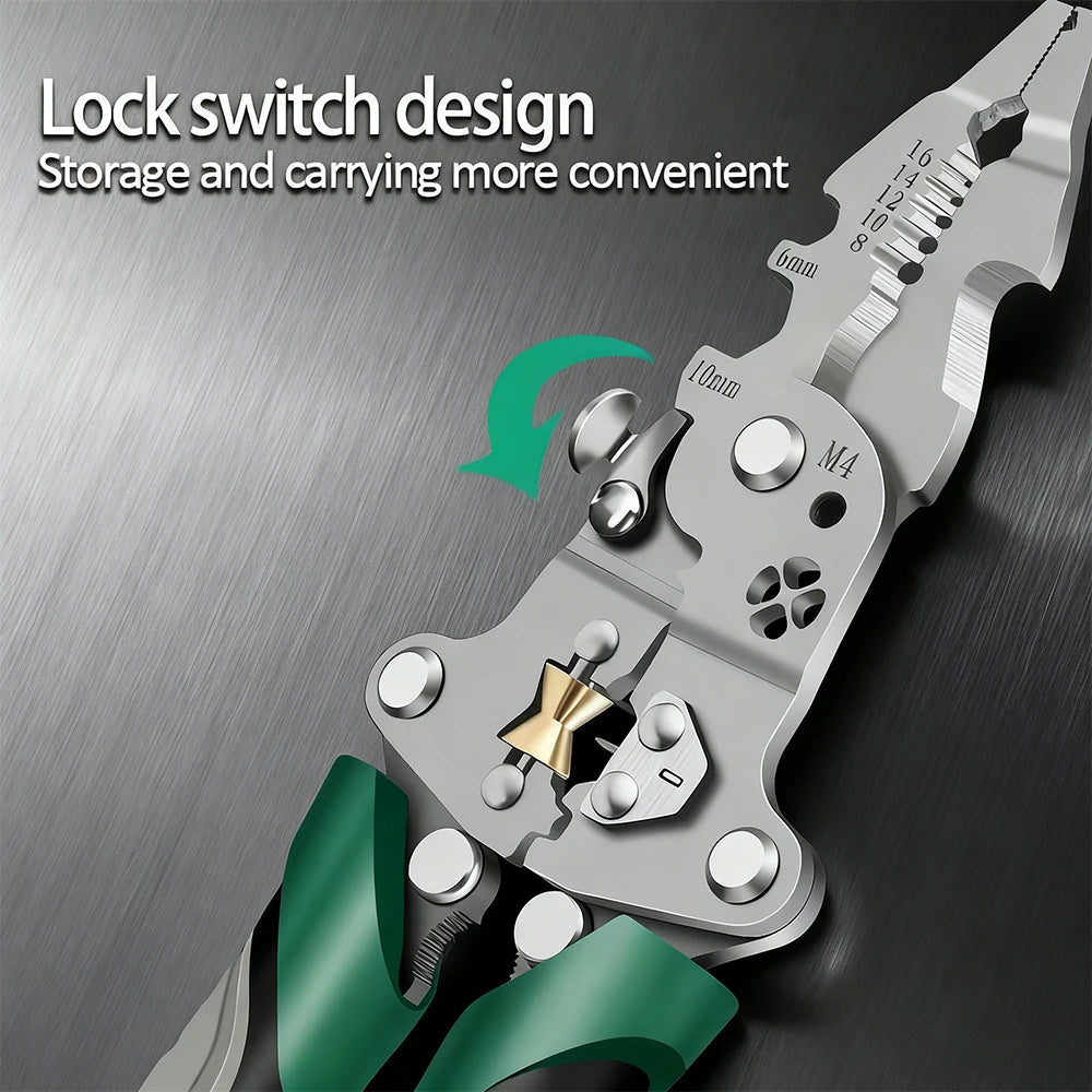 Foldable wire stripper, pulley design multi-function electrician wire splitter wire winding pliers crimping pliers hand tool